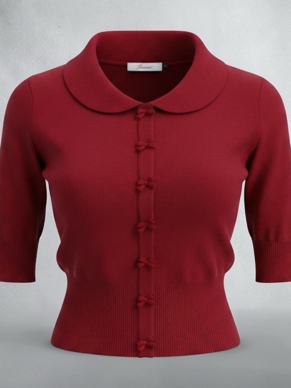 Banned Retro Peter Pan Collar Short Sleeve Knit Top — Deep Red